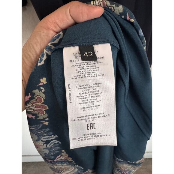 Etro Plunging Engineer Border-Print Ruffle Cady Midi Dress IT42/US6 - Picture 12 of 14